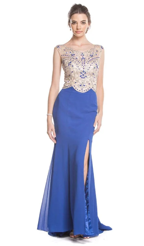 flutter-sleeve party dressesTrevi Collection - Beaded Scalloped Sheath Evening Dress