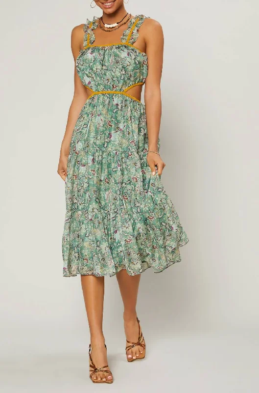 midi dresses with zippersLasalle Open Back Midi Dress In Floral Sage