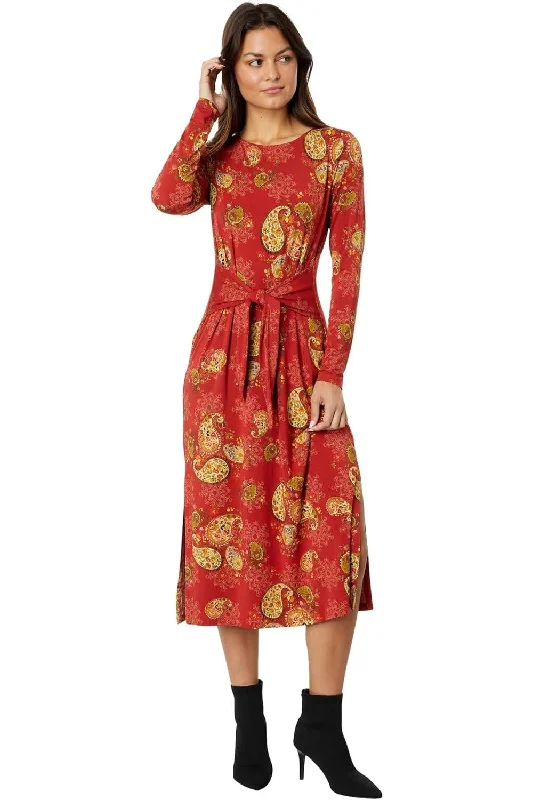 midi dresses with frillsJohnny Was Women Paisley Lace Long Sleeve Tie Front Knit Midi Dress Multi