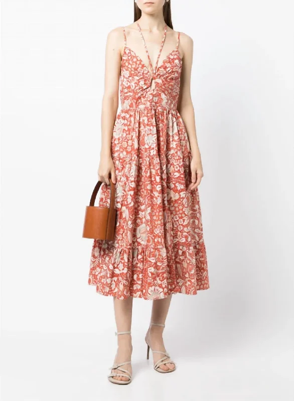 midi dresses for winterPhoebe Halter Tie Strap Tiered Midi Dress In Orange Blossom