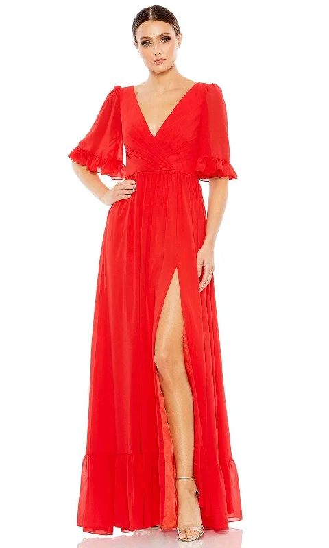 halter-neck party dressesIeena Duggal 55867 - Ruffled Hem Flounce Sleeve Evening Gown