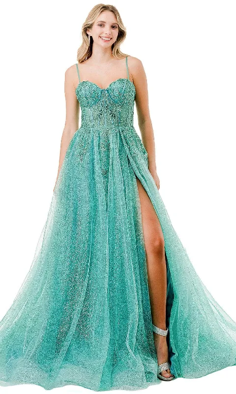 prom party dressesAspeed Design L2846B - Glitter Embellished Sweetheart Evening Gown