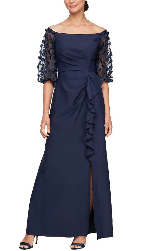 eco-friendly party dressesAlex Evenings 8134409 - Embroidered Illusion Sleeve Formal Gown