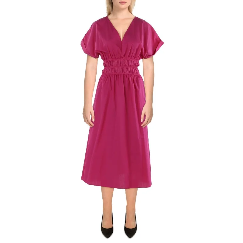 everyday midi dressesWomens Midi V-Neck Fit & Flare Dress