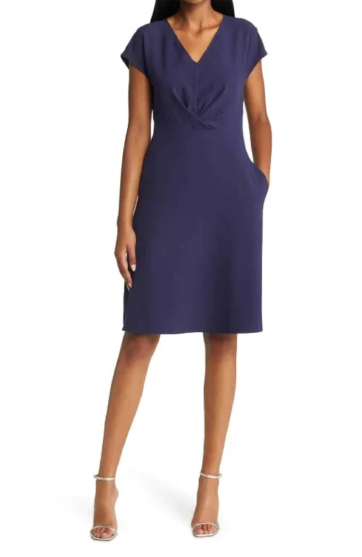 lace-trimmed midi dressesTwist Front V Neck Midi Dress In Navy