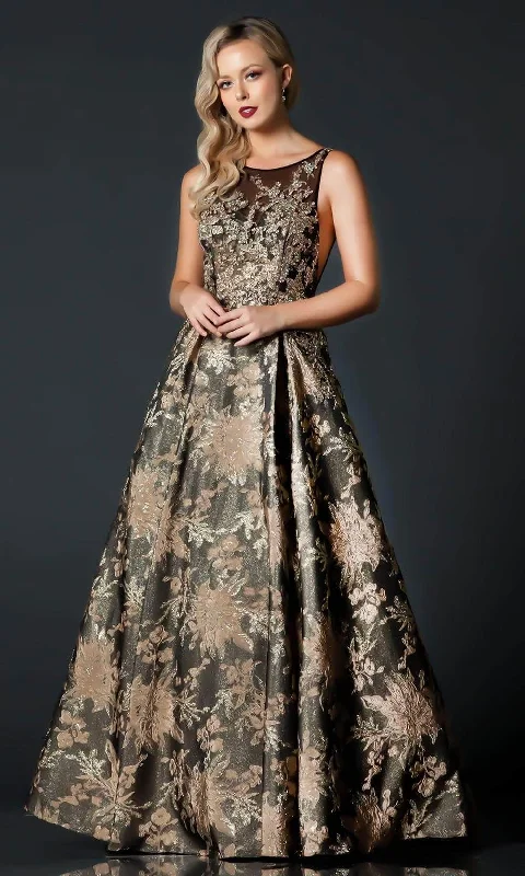 summer party dressesTrevi Collection - Jacquard A-Line Evening Dress L2208 - 1 pc Black Gold In Size S Available