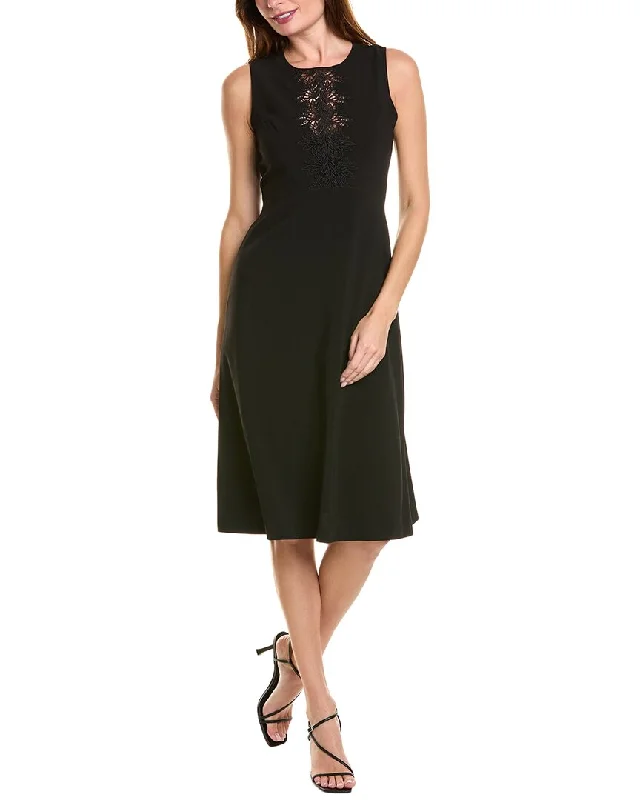 lace-trimmed midi dressesElie Tahari Lace Applique Midi Dress