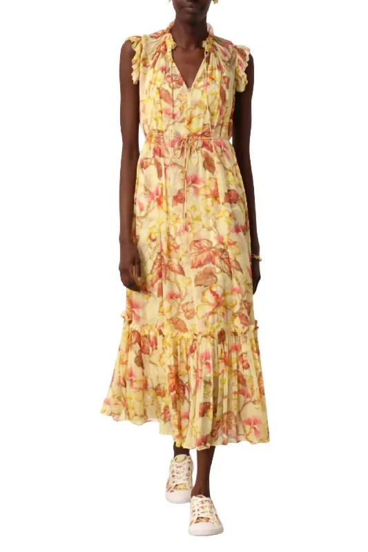 midi dresses for springMatchmaker Flutter Midi Dress In Yellow Hibiscus