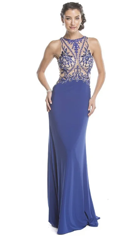 semi-formal party dressesTrevi Collection - Sheer Embellished Fitted Evening Dress