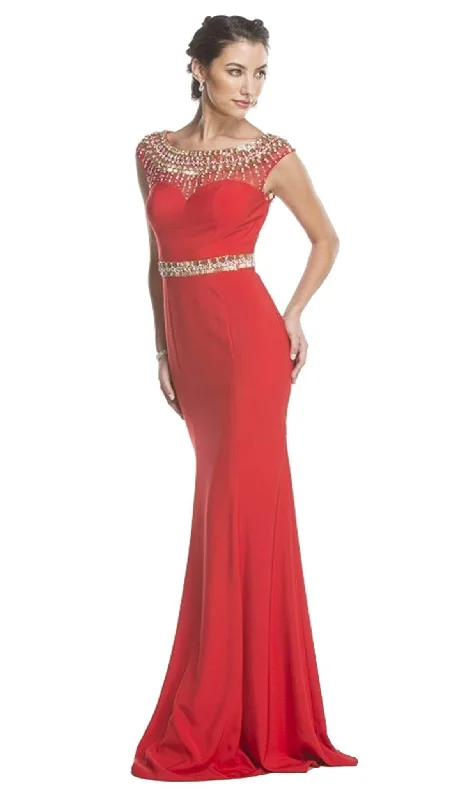 sequined party dressesTrevi Collection - Embellished Illusion Bateau Neck Evening Dress