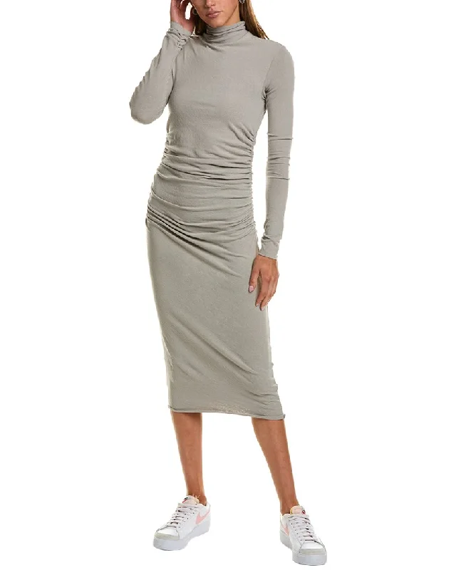 comfortable midi dressesJames Perse Jersey Ruched Turtleneck Midi Dress