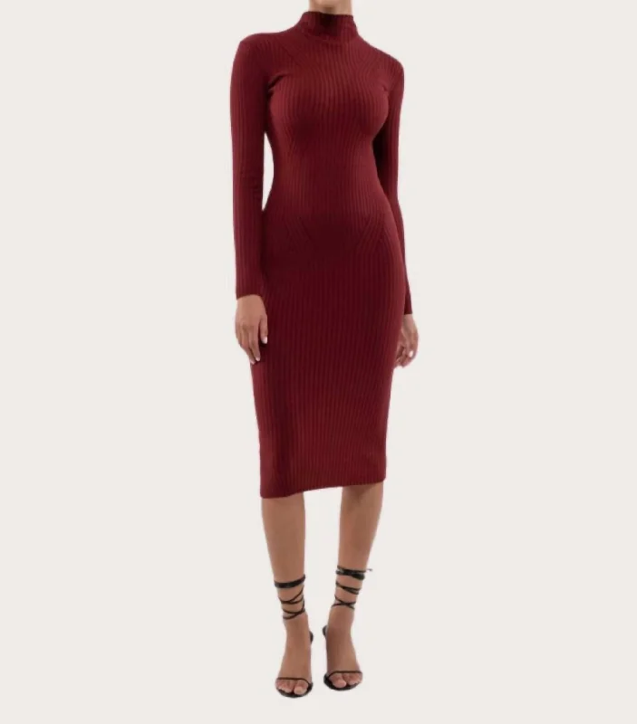 short sleeve midi dressesRib Knit Midi Dress In Wine