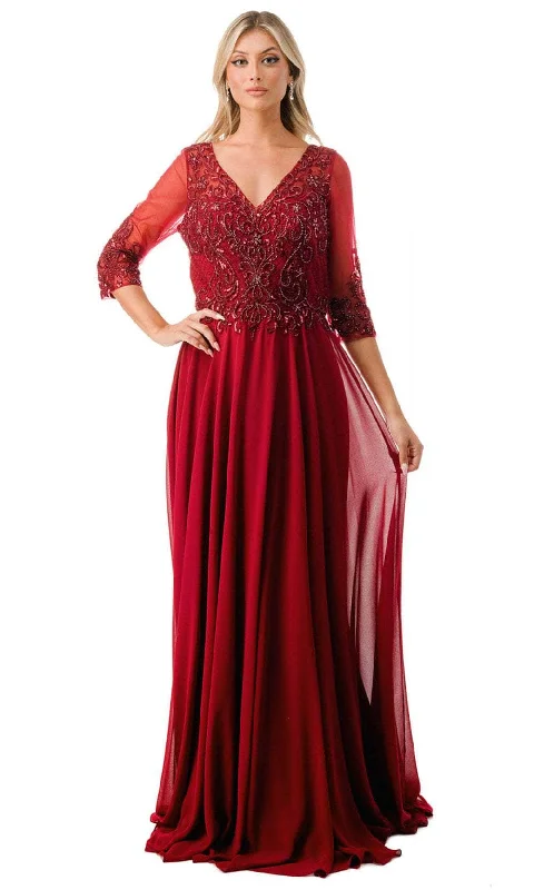 empire waist party dressesTrevi Collection M2722 - Illusion Sleeve A-Line Evening Gown