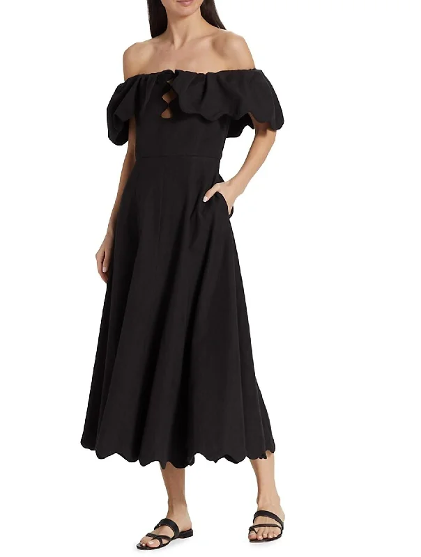 midi ballerina dressesWomen's Leona Strapless Off The Shoulder Midi Dress In Black