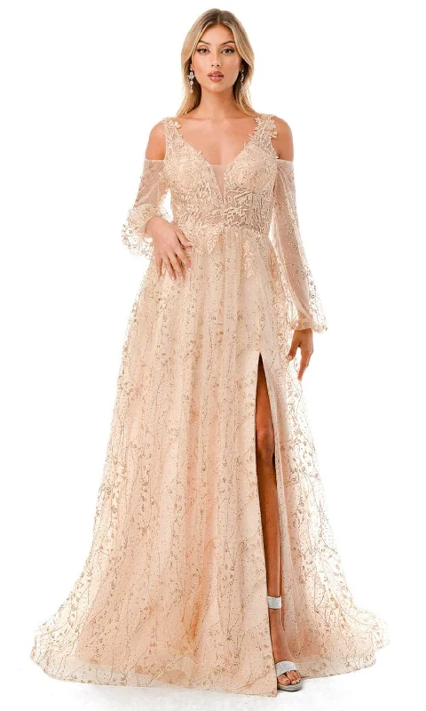 spaghetti-strap party dressesTrevi Collection L2772T - Rhinestone Embellished Long Sleeve Evening Gown