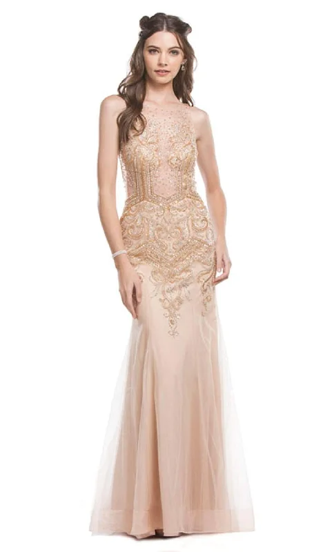 tall party dressesTrevi Collection - Bedazzled Illusion Bateau Sheath Evening Dress