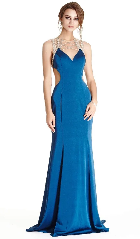 flashy party dressesTrevi Collection - Embellished Illusion Jewel Neck Evening Dress