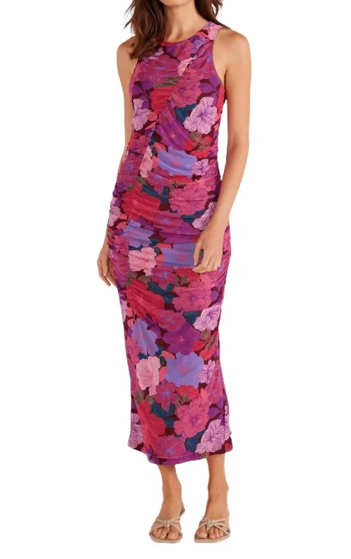 high-low midi dressesLexie Mesh Midi Dress In Floral-Blooms