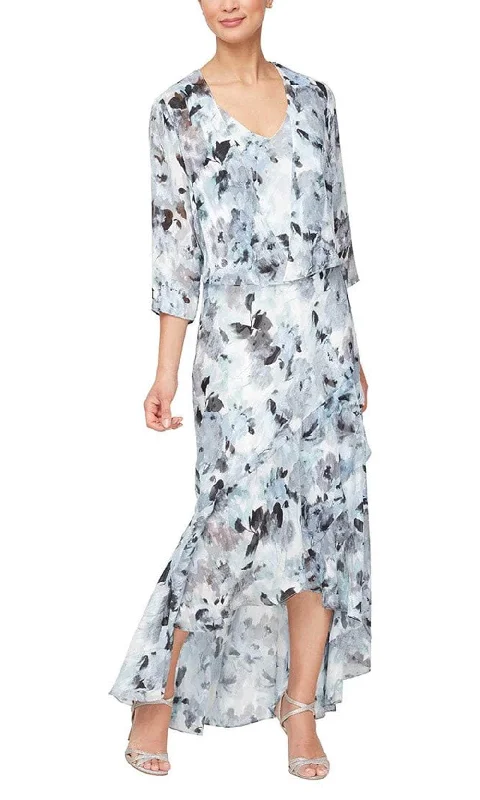 comfortable party dressesAlex Evenings 8175936 - Floral Chiffon Dress with Jacket