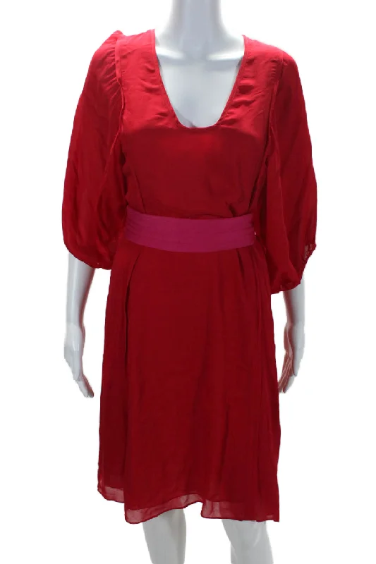 cotton midi dressesCynthia Rowley Womens Silk Belted Low Cut Belted Midi Tinley Dress Red