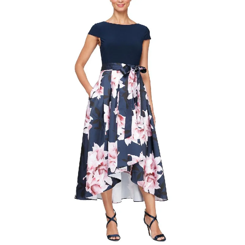 midi dresses for workWomens Hi-Low Floral Print Midi Dress