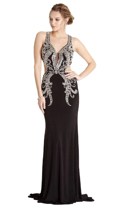 mother-of-the-bride party dressesTrevi Collection - Embellished Deep V-neck Sheath Evening Dress