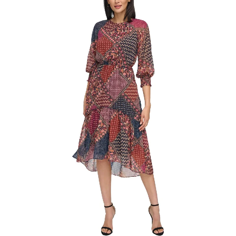 polyester midi dressesWomens Printed Side Tie Midi Dress