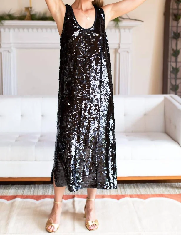 lace midi dressesEdie Scoop Midi Dress In Black Sequin