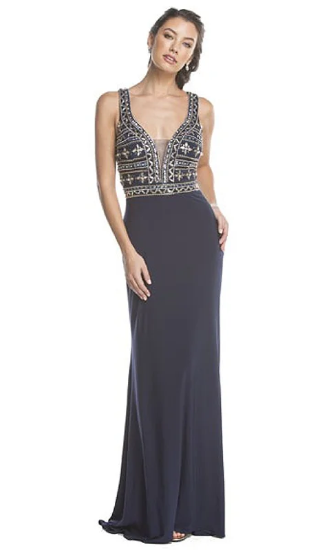 velvet party dressesTrevi Collection - Plunging Embellished Sheath Evening Gown