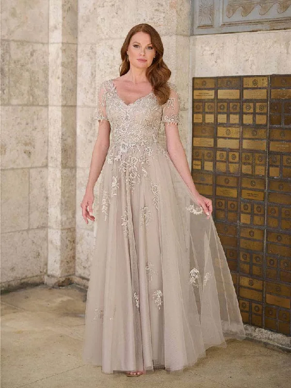 custom-made party dressesChristina Wu Eleganve 17172 - Short Sleeve Appliqued Evening Gown