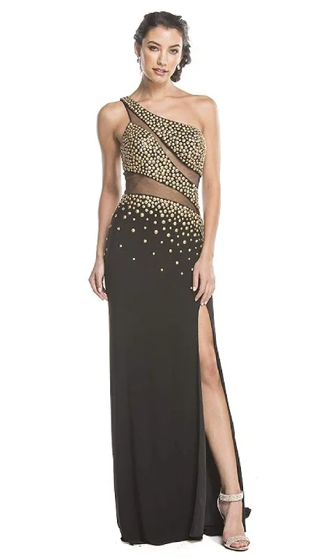 A-line party dressesTrevi Collection - Asymmetrical Embellished Sheer Evening Dress