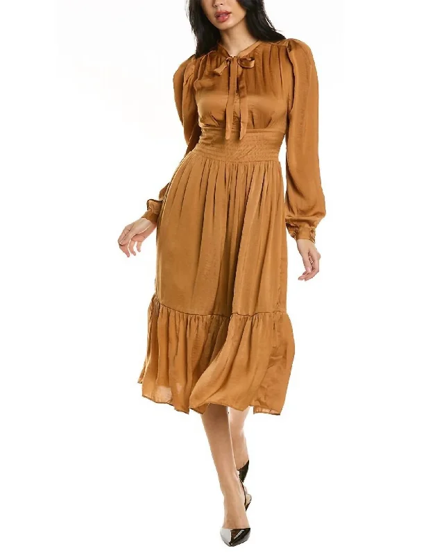 affordable midi dressesObi Tie Front Midi Dress In Caramel