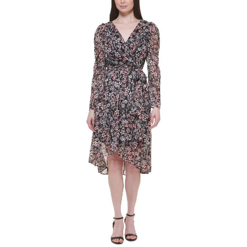 midi dresses with adjustable strapsPetites Womens Chiffon Floral Midi Dress