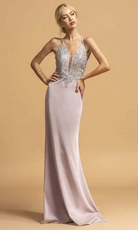 flashy party dressesTrevi Collection - L2184 Cross Back Sheath Evening Dress