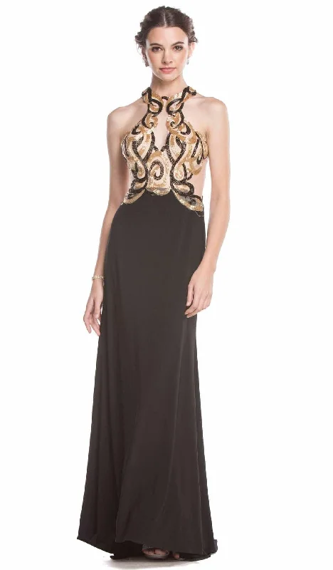 winter party dresses (with tights)Trevi Collection - Bead Embellished Halter Sheath Evening Dress