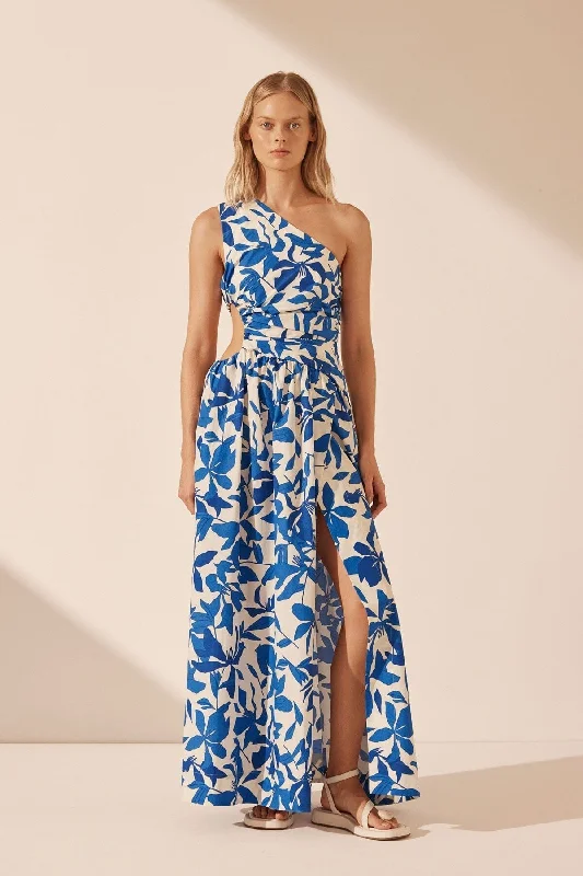 silk maxi dressesBleue Asymmetrical Cut Out Maxi Dress