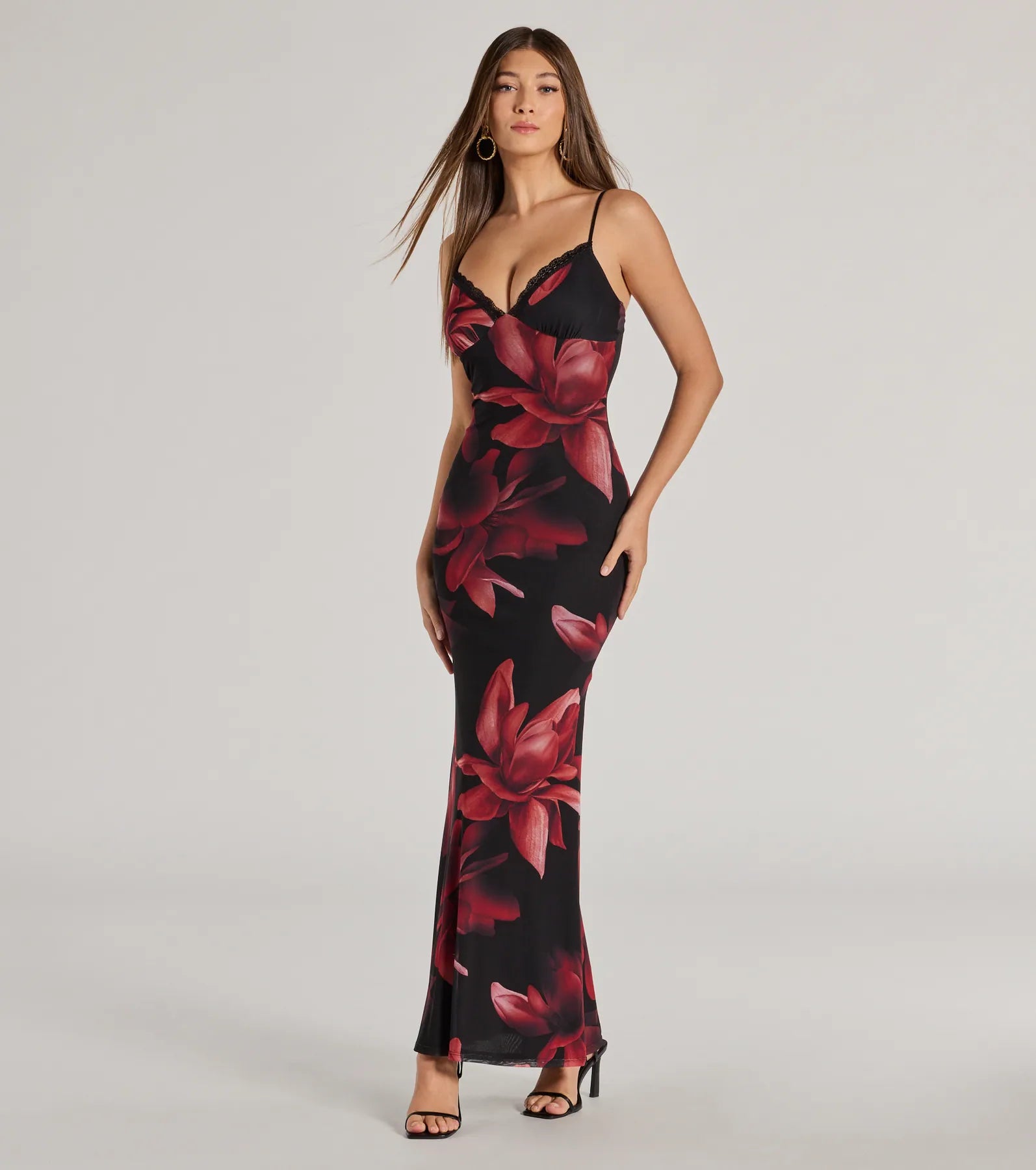 maxi dresses with empire waistsBlooming Beauty Floral Print Mesh Maxi Dress