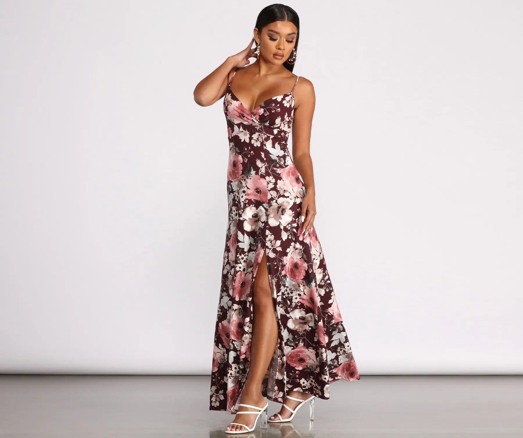 maxi dresses for breastfeeding mothersHigh Slit Floral Knit Maxi Dress