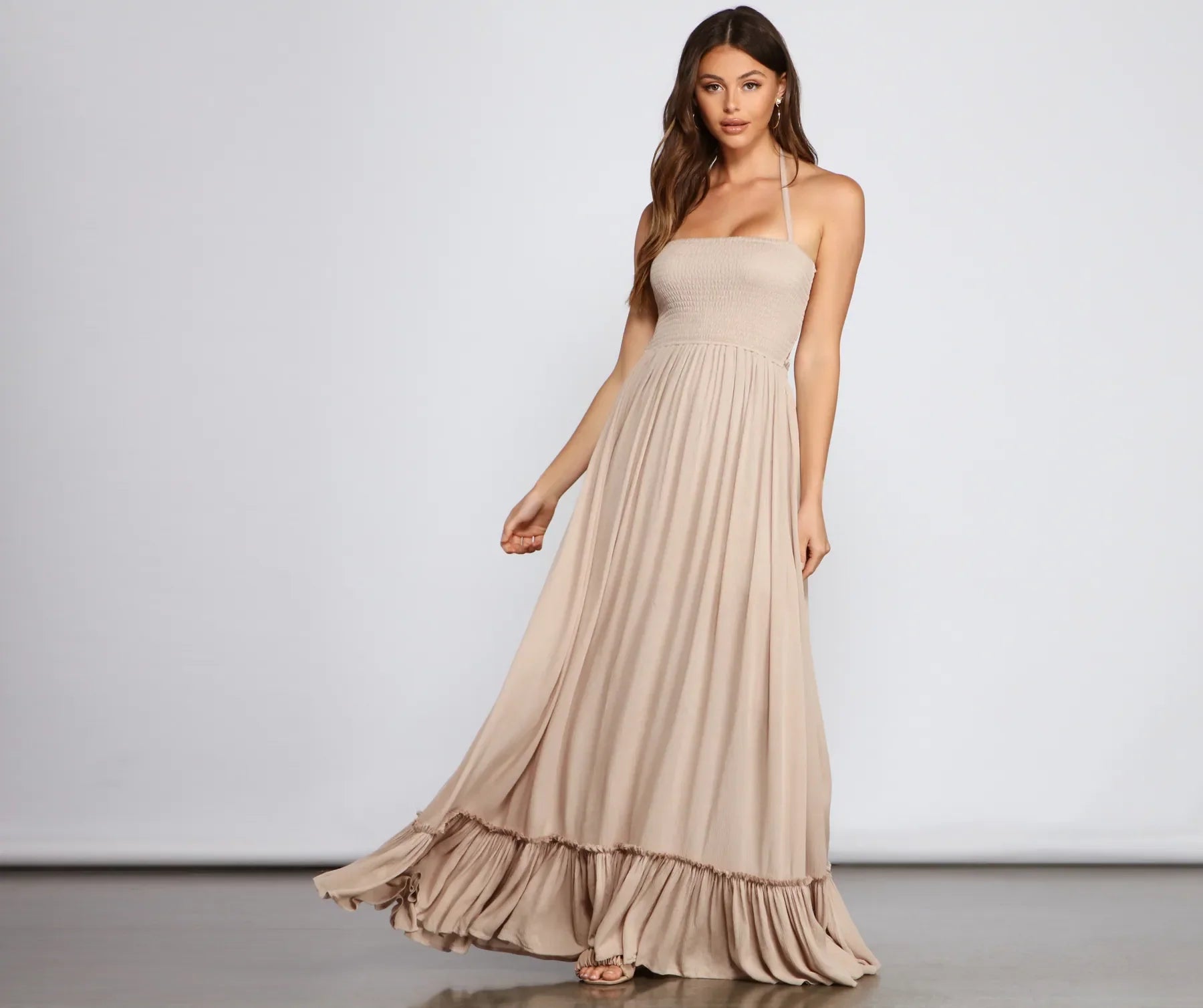 maxi dresses for layeringGo With The Flow Smocked Maxi Dress