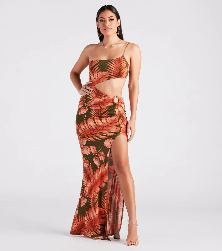 maxi dresses with lace overlaysSunkissed Beauty Tropical Print Cutout Maxi Dress