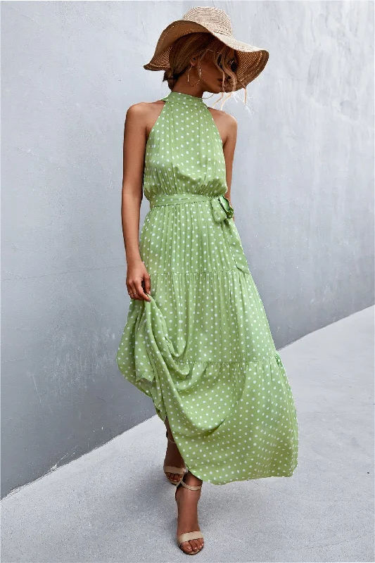 maxi dresses for springPrinted Sleeveless Tie Waist Maxi Dress