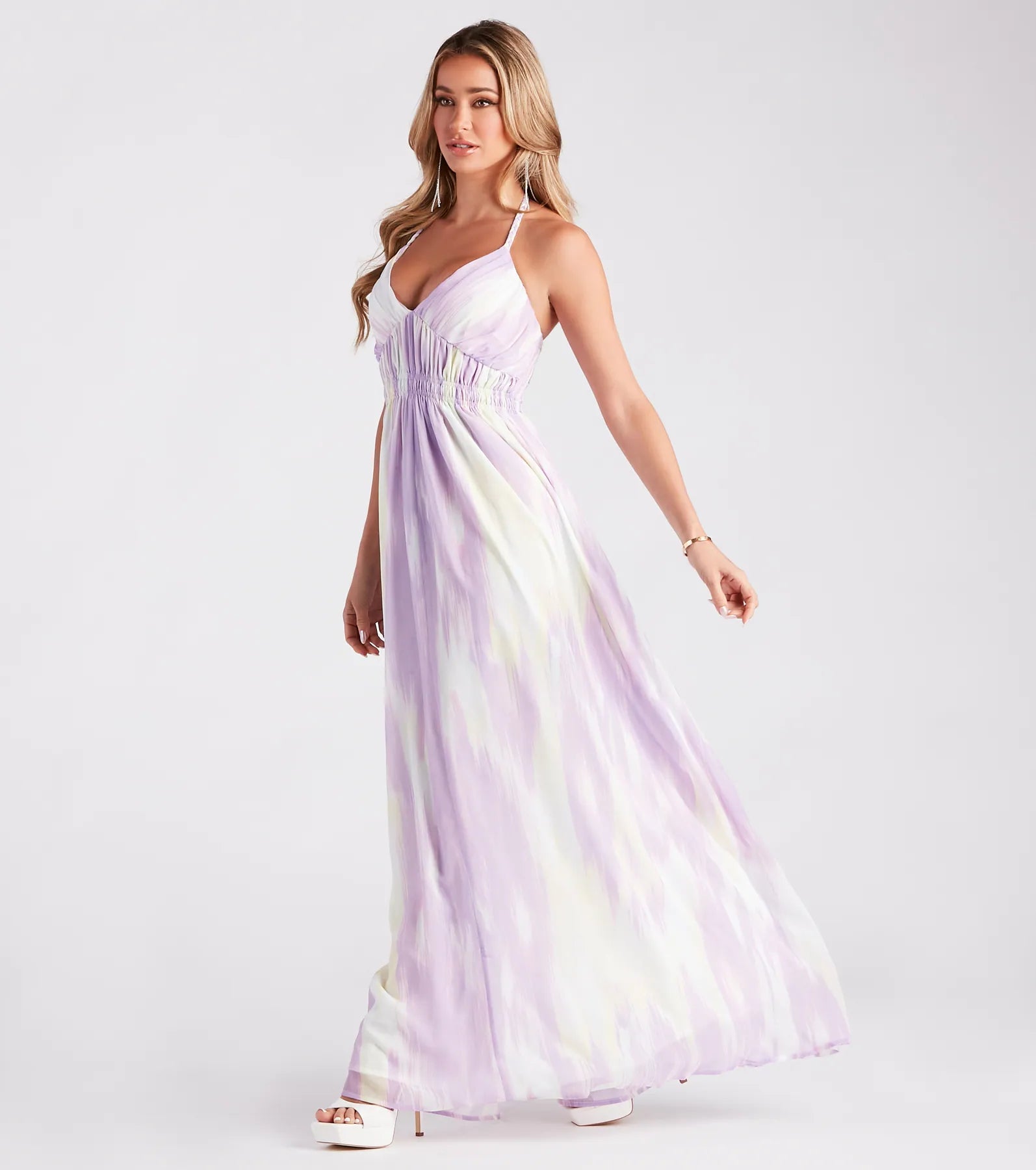 maxi dresses with cinched waistsLiving In Color Chiffon Halter Maxi Dress