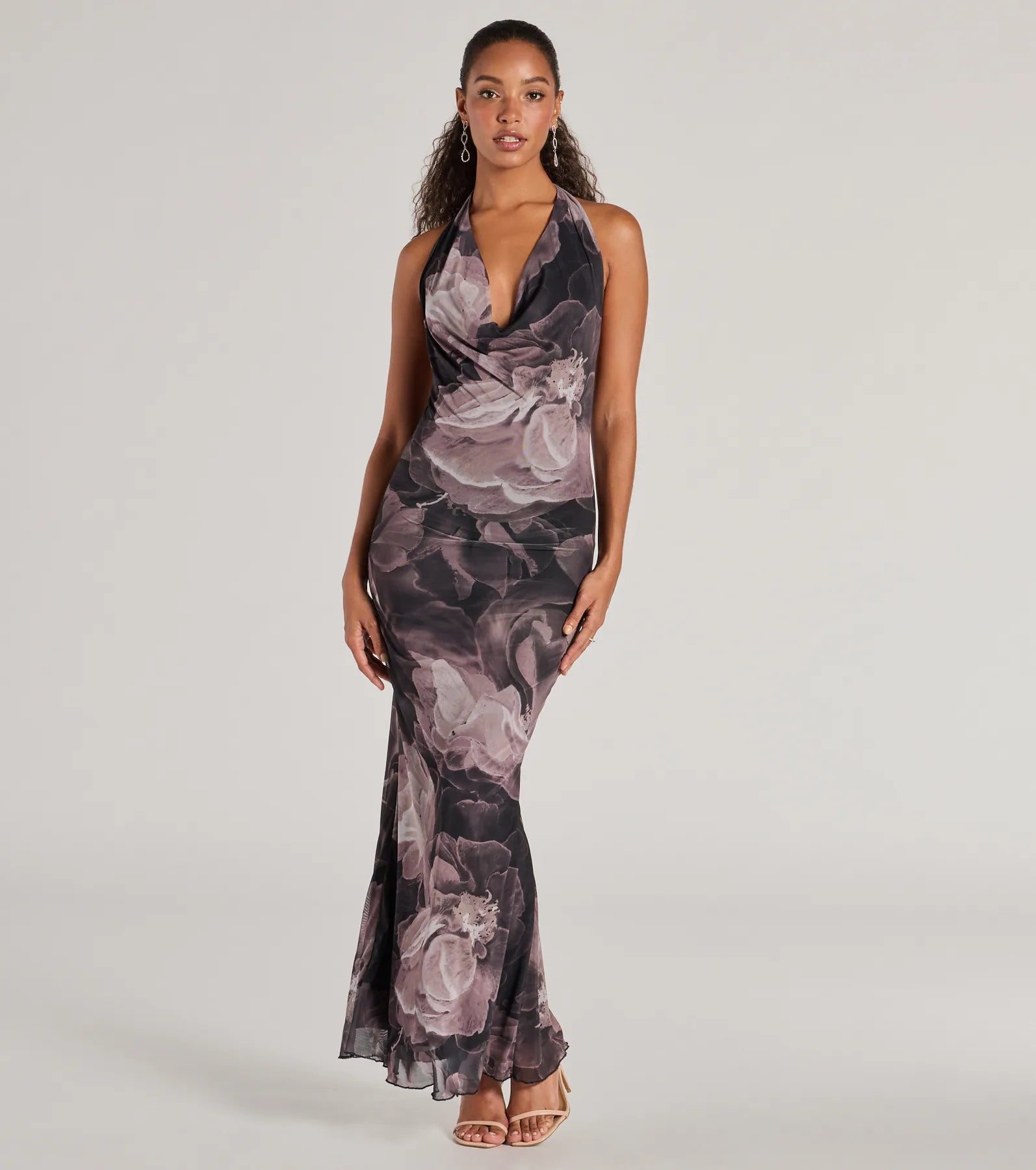 silk maxi dressesDrama-Worthy Abstract Floral Mesh Maxi Dress