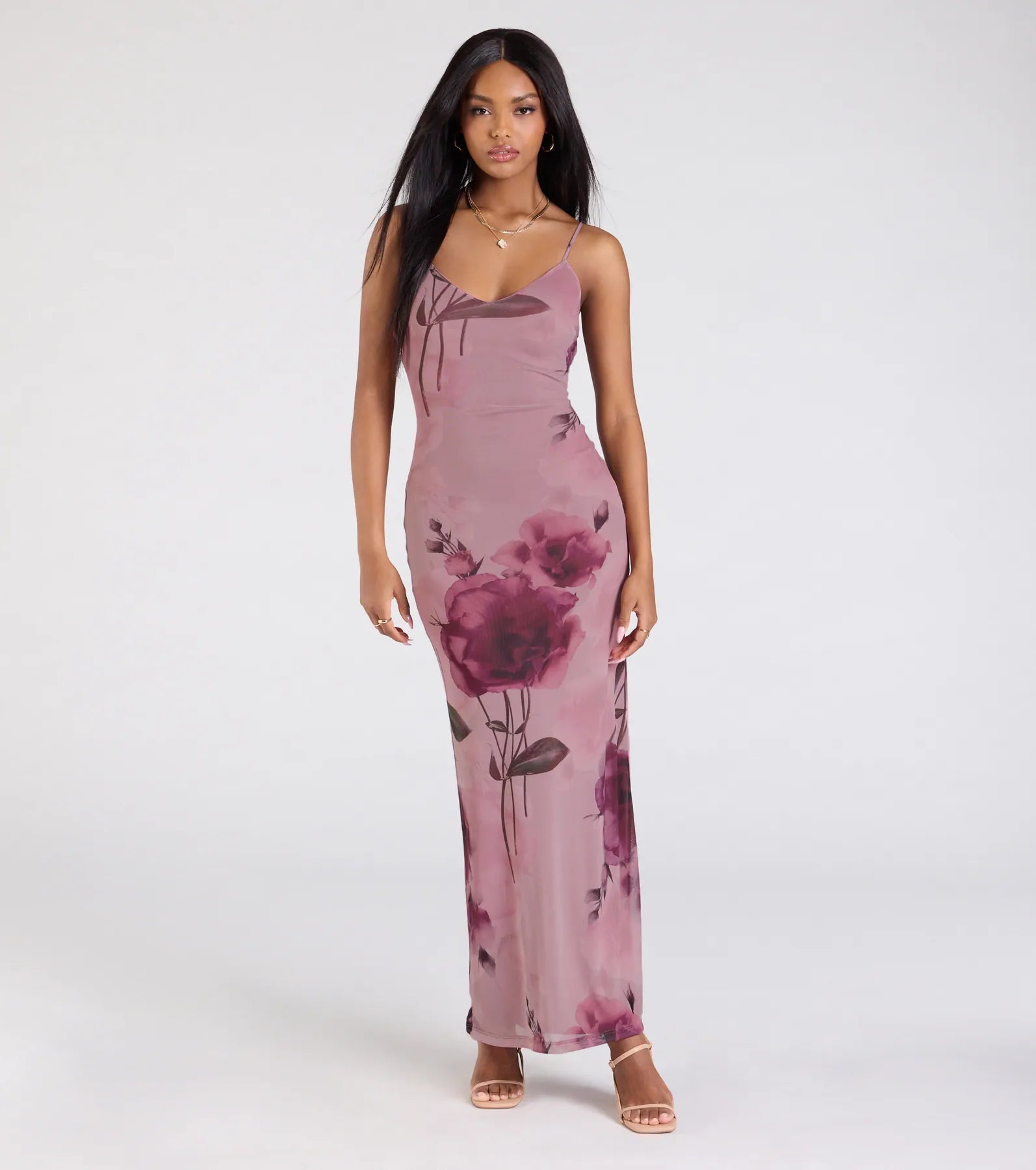 maxi dresses with buttonsLove Language Floral Print Mesh Maxi Dress