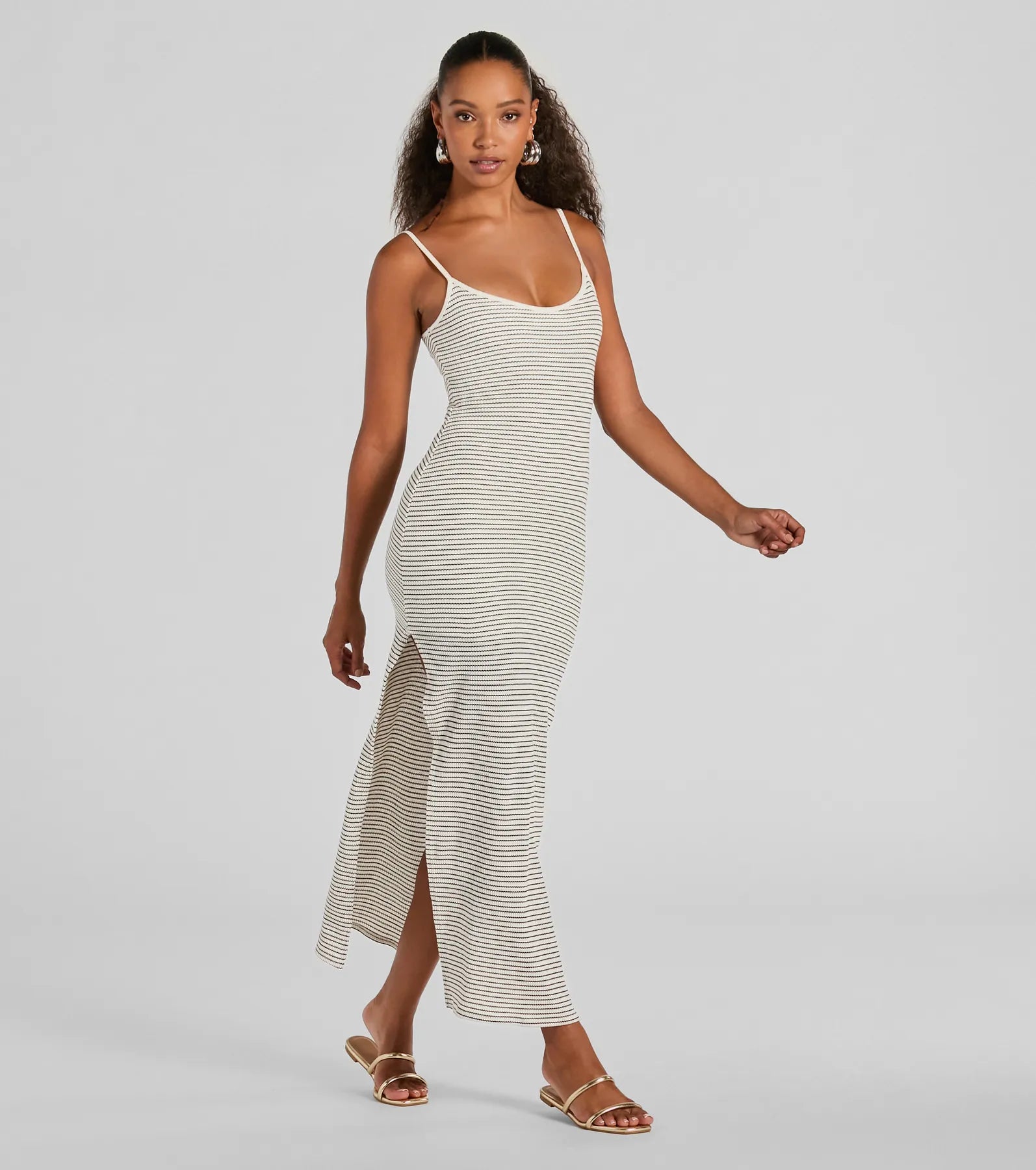 maxi dresses with appliquésWeekend Vibes High Slit Striped Knit Maxi Dress