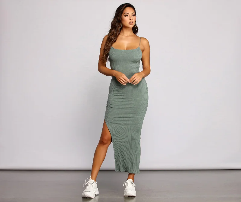 maxi dresses for casual FridaysGood Vibes Basic Ribbed Knit Maxi Dress