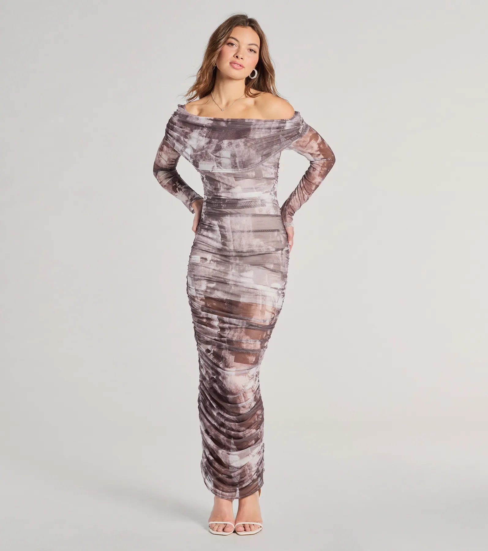 maxi dresses for pool partiesUptown Doll Off-The-Shoulder Abstract Maxi Dress