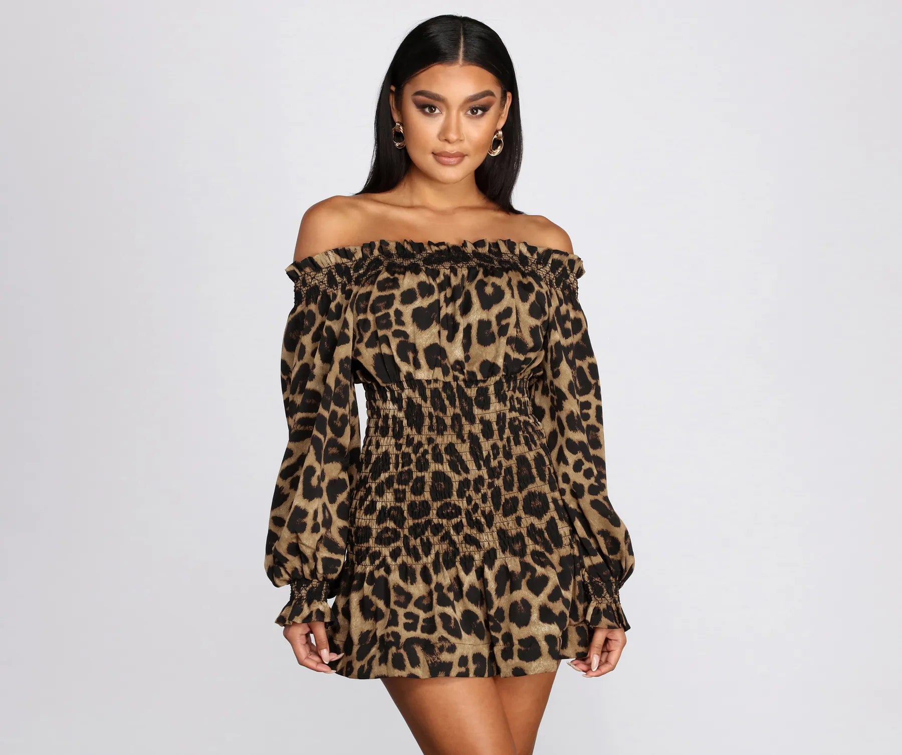 discount Mimi dresses for smart shoppingCool Cat Leopard Off Shoulder Mini Dress