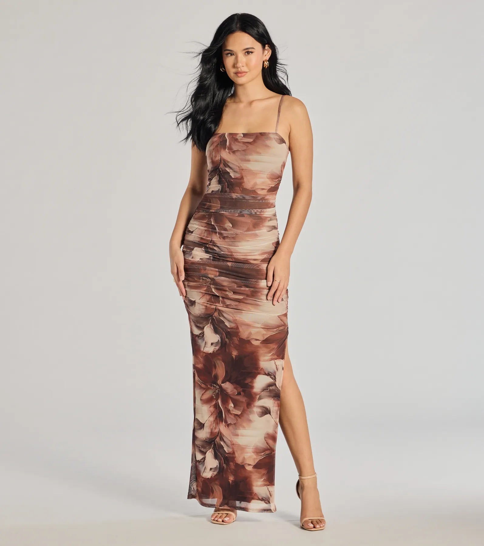 maxi dresses for maternity wearRavishing Florals High-Slit Ruched Maxi Dress