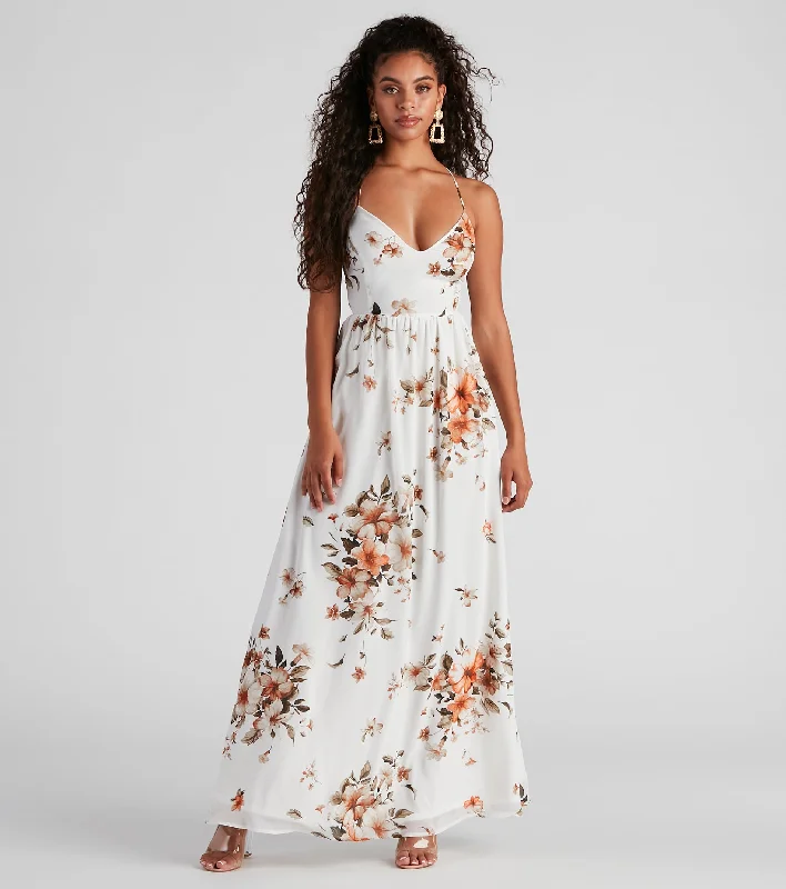 lace maxi dressesEffortless Beauty Floral Chiffon Maxi Dress